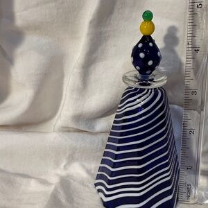 Source Unknown Navy and White Striped Glass Bottle